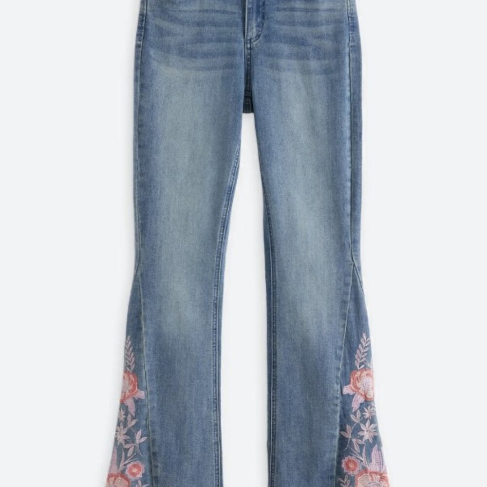 Prosperity Laura Floral Pink Embroidered Bootcut Jean, Size 31 - Picture 3 of 11